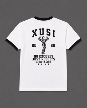 Golden Era Ringer Black T-Shirt, back print – Indigenous-owned t-shirt by XUSI, Saskatoon