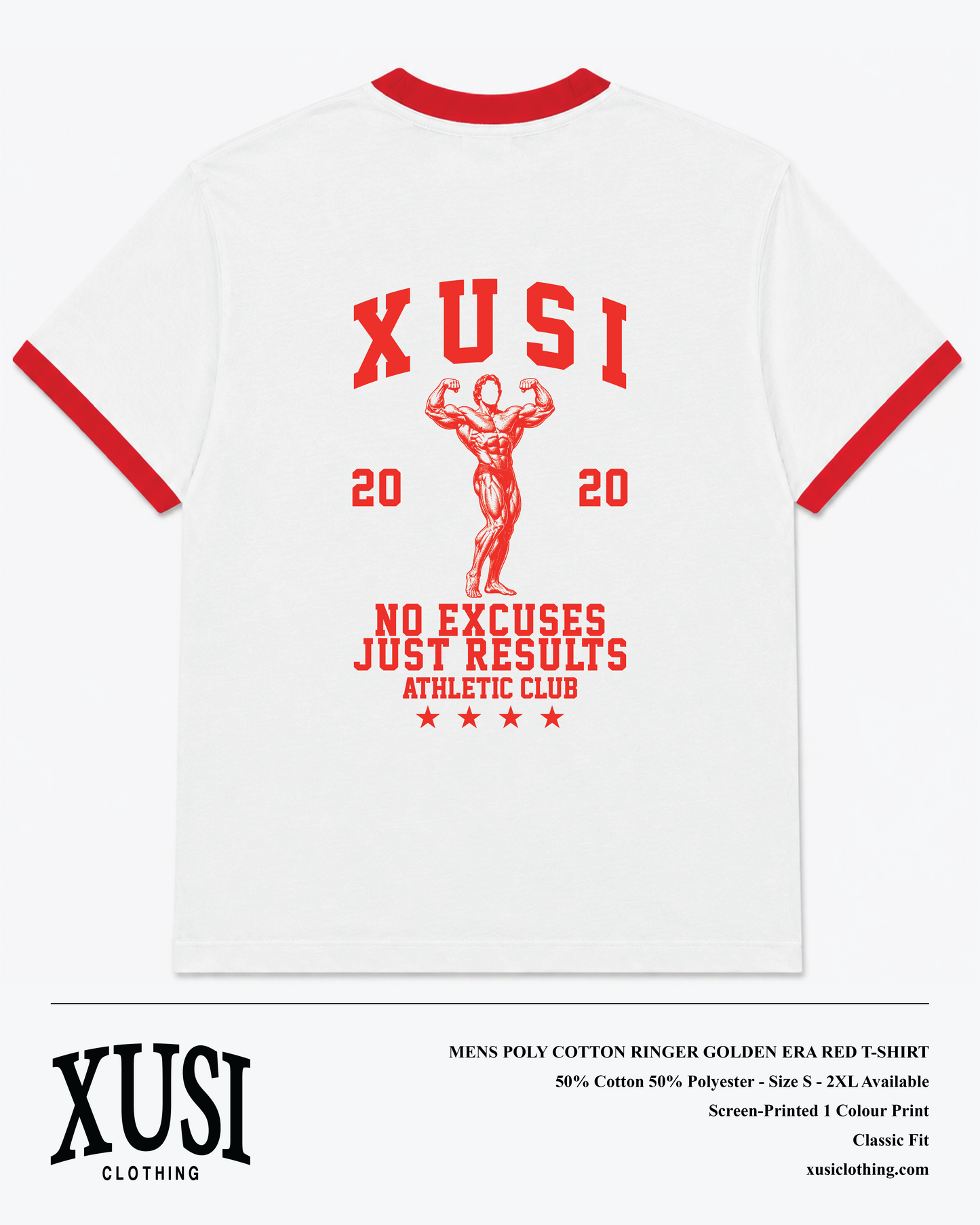 Mens Poly Cotton Ringer Golden Era Red T-Shirt