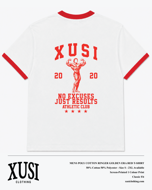 Mens Poly Cotton Ringer Golden Era Red T-Shirt
