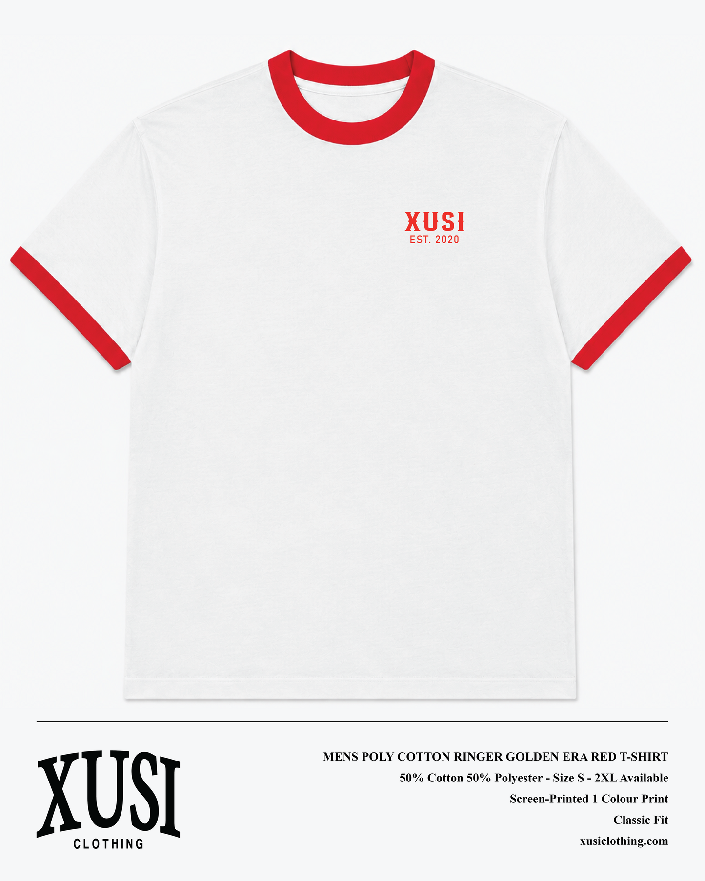 Mens Poly Cotton Ringer Golden Era Red T-Shirt