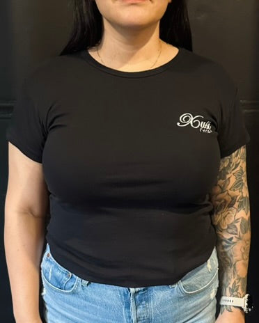 Women's Black Rose Baby Rib T-Shirt