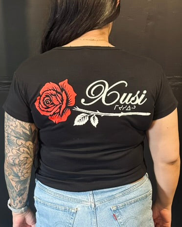 Women's Black Rose Baby Rib T-Shirt