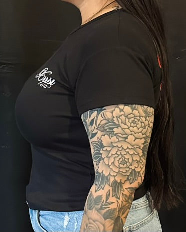 Women's Black Rose Baby Rib T-Shirt