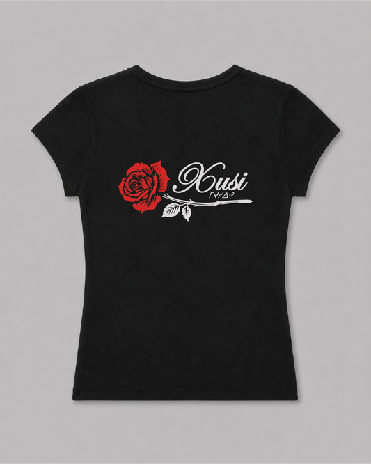 Women's Black Rose Baby Rib T-Shirt