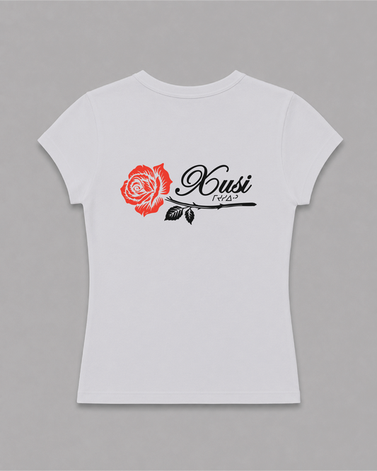 Women's White Rose Baby Rib T-Shirt