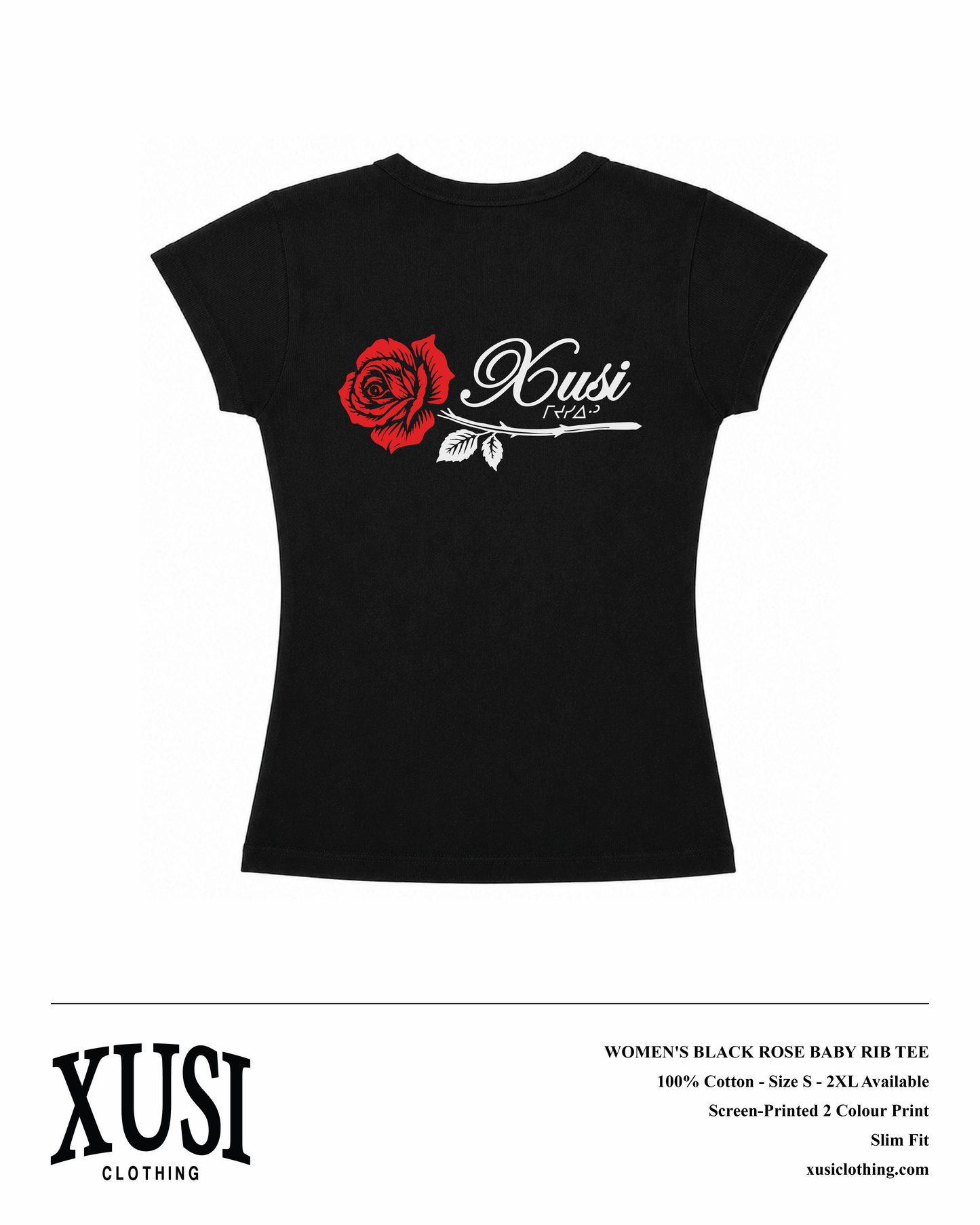Women's Black Rose Baby Rib T-Shirt