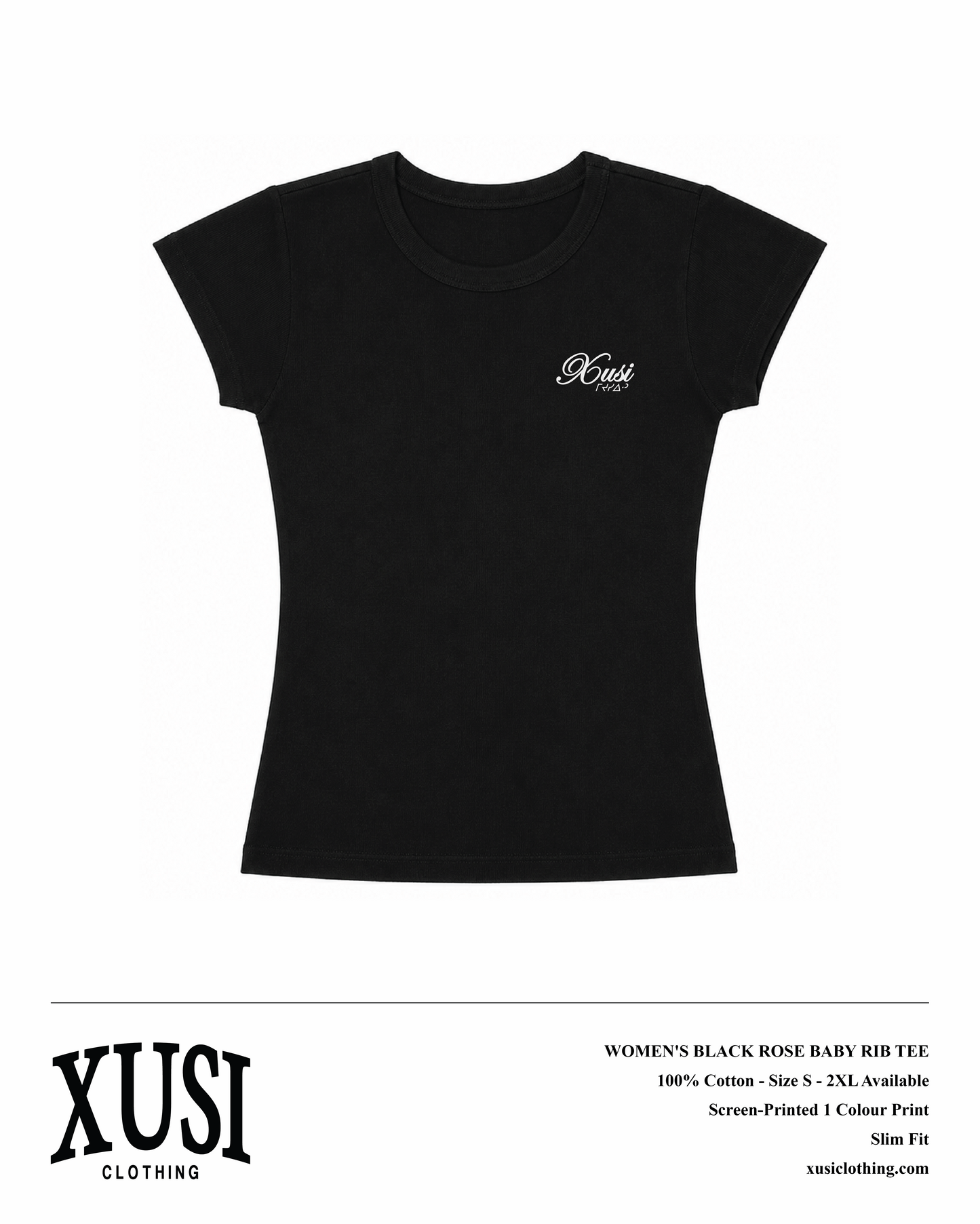 Women's Black Rose Baby Rib T-Shirt