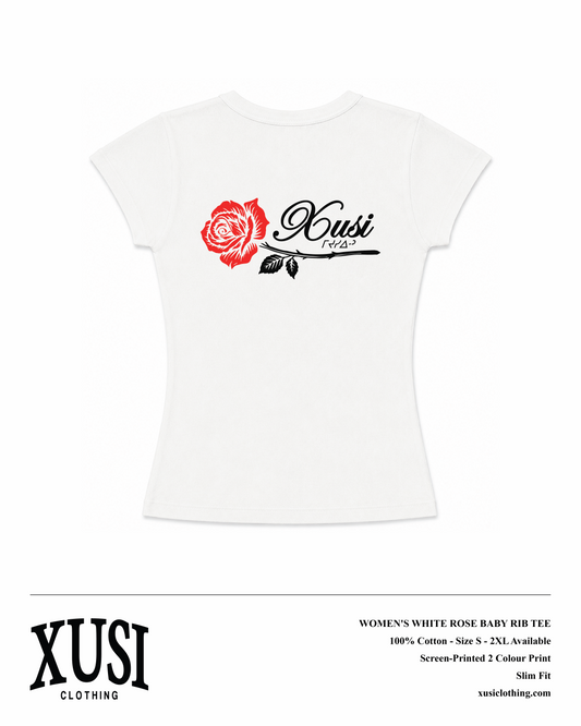 Women's White Rose Baby Rib T-Shirt
