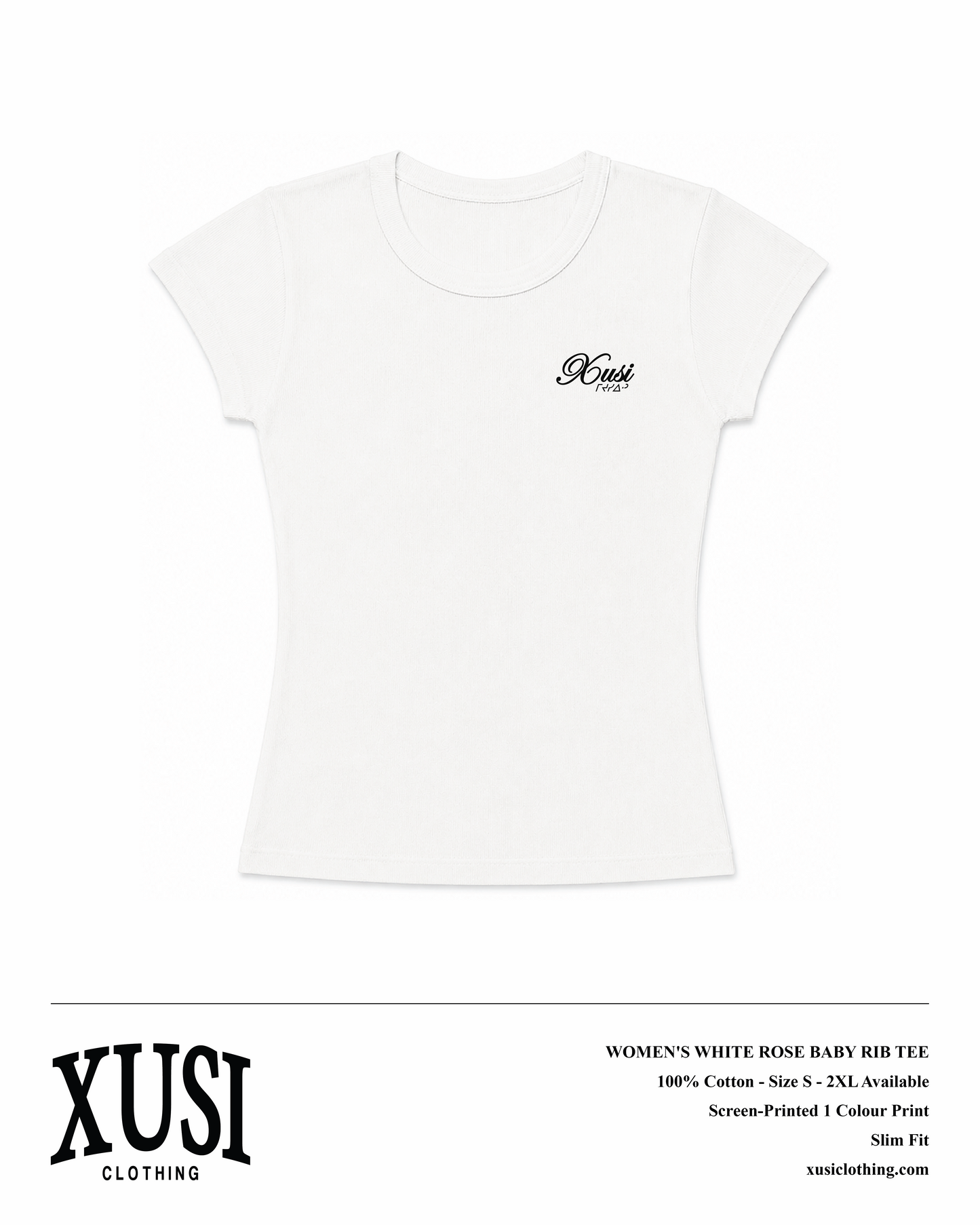 Women's White Rose Baby Rib T-Shirt