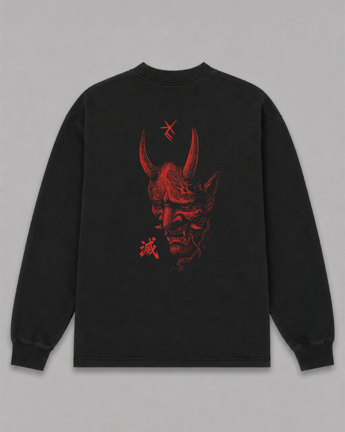 Black Oni Long Sleeve Tee, back print – Indigenous-owned long sleeve tee by XUSI, Saskatoon