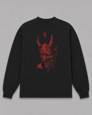 Black Oni Long Sleeve Tee, back print – Indigenous-owned long sleeve tee by XUSI, Saskatoon