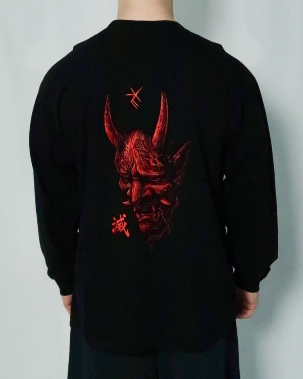 Black Oni Long Sleeve Tee, photo 3 – Indigenous-owned long sleeve tee by XUSI, Saskatoon