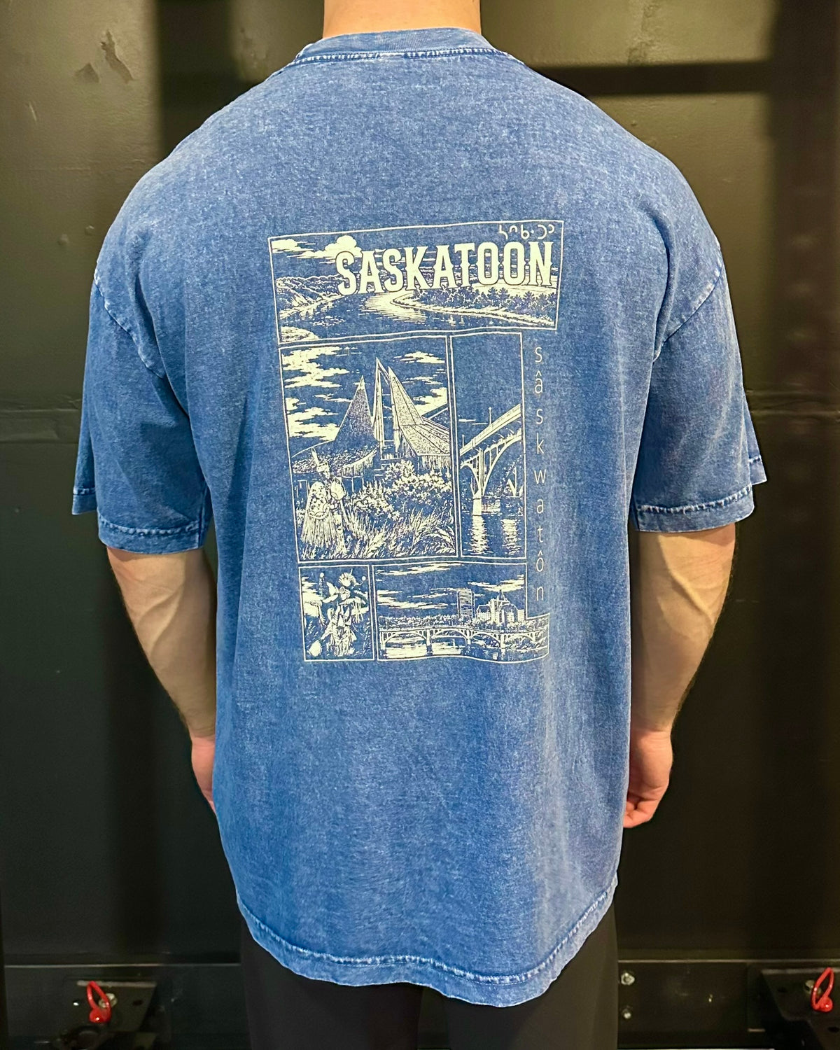 Blue sâskwatôn T-Shirt, photo 5 – Indigenous-owned t-shirt by XUSI, Saskatoon