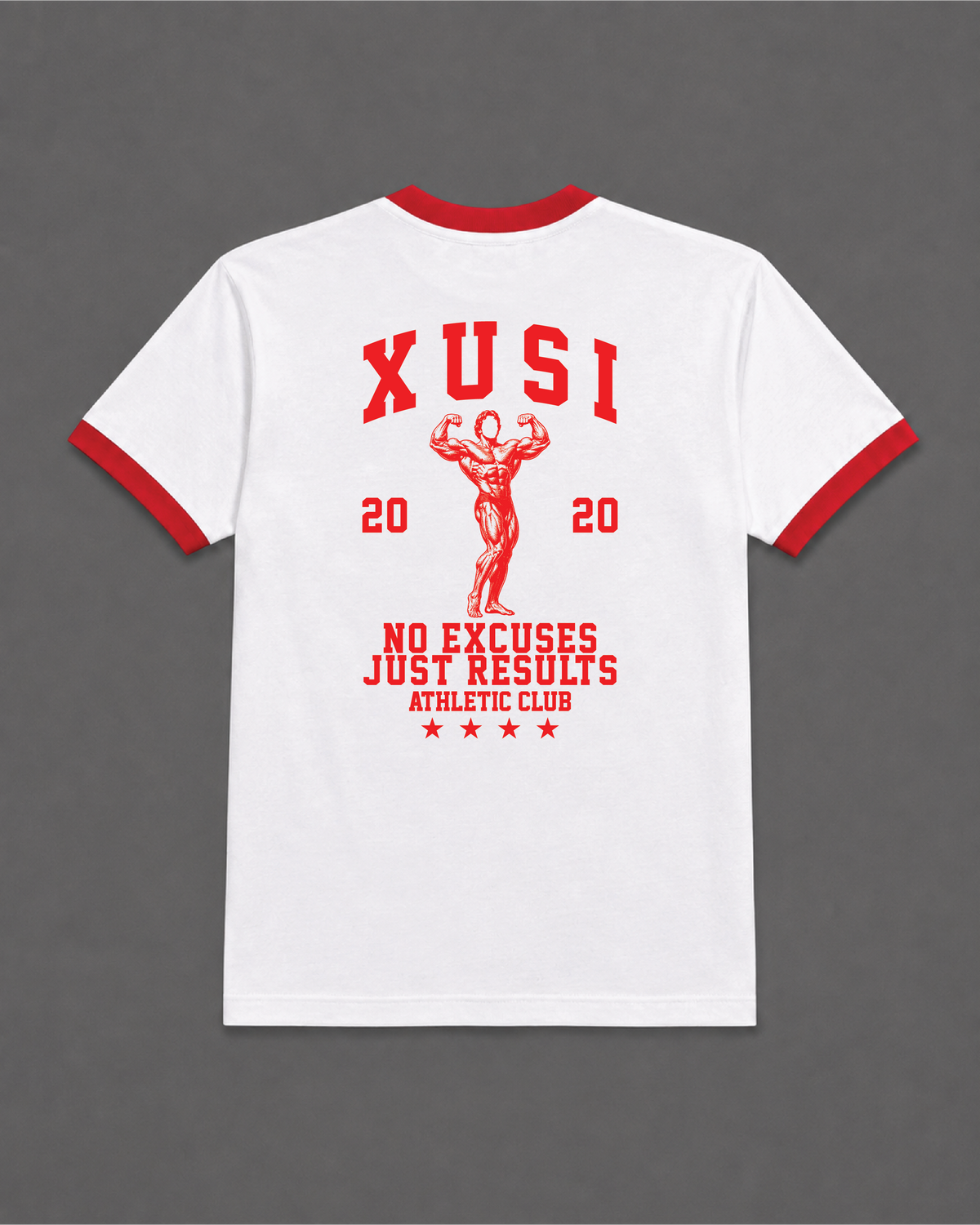 Golden Era Ringer Red T-Shirt, back print – Indigenous-owned t-shirt by XUSI, Saskatoon