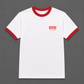 Golden Era Ringer Red T-Shirt, front print – Indigenous-owned t-shirt by XUSI, Saskatoon