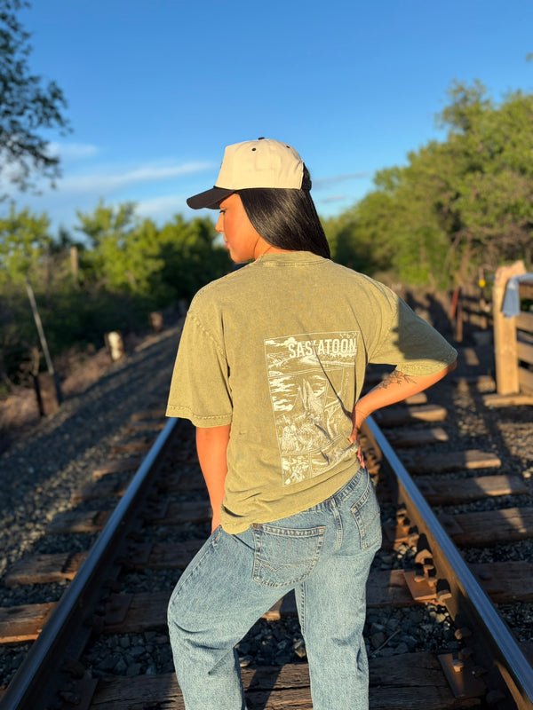 Green sâskwatôn T-Shirt, photo 3 – Indigenous-owned t-shirt by XUSI, Saskatoon