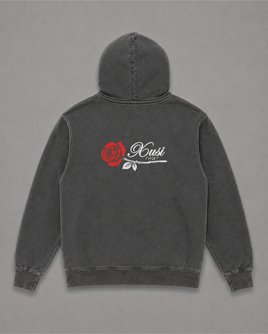 Rose Hoodie, back print – Indigenous-owned hoodie by XUSI, Saskatoon