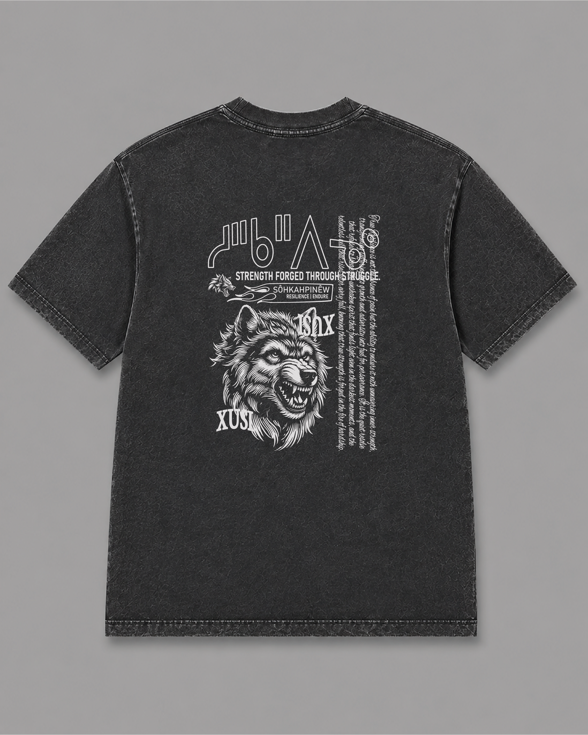 Sôhkahpinêw Wolf T-Shirt, back print – Indigenous-owned t-shirt by XUSI, Saskatoon