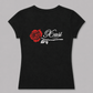 Women's Black Rose Baby Rib T-Shirt, back print – Indigenous-owned women's baby rib tee by XUSI, Saskatoon