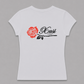 Women's White Rose Baby Rib T-Shirt, back print – Indigenous-owned women's baby rib tee by XUSI, Saskatoon